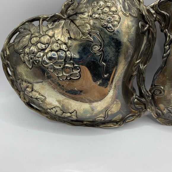 Godinger Dish Silver Art Co Plate Double Heart With Grape Design Plated Serving - Picture 9 of 13